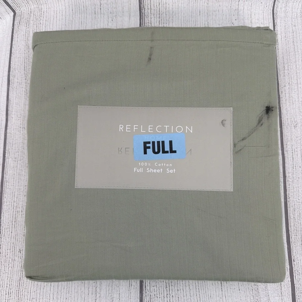 Reflection Home Sheet Set FULL Sage Green Striped 100% Cotton Farmhouse Cottage
